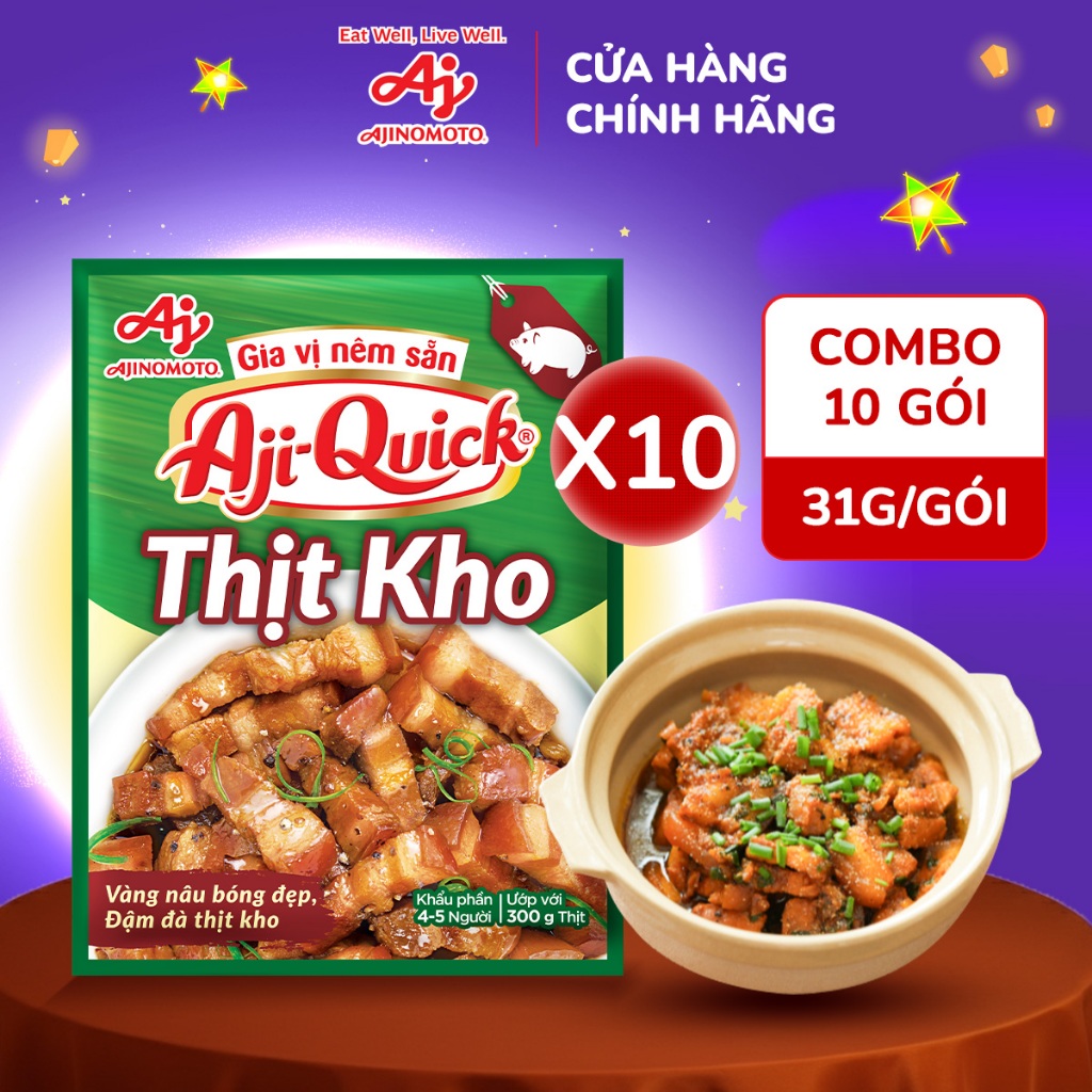 [CHÍNH HÃNG] Combo 10 Gói Gia Vị Nêm Sẵn Aji-Quick® Thịt Kho 31g/Gói