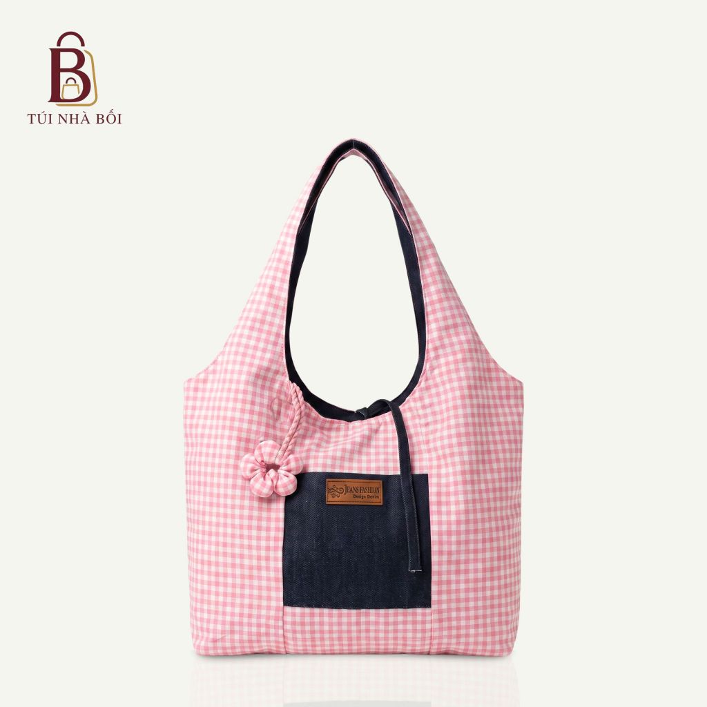 Túi Tote Nữ Canvas Caro 2 Mặt Có Charm Hoa, Đeo Vai Đi Học,Đi Chơi Thời Trang, Túi Nhà Bối T-10. | BigBuy360 - bigbuy360.vn