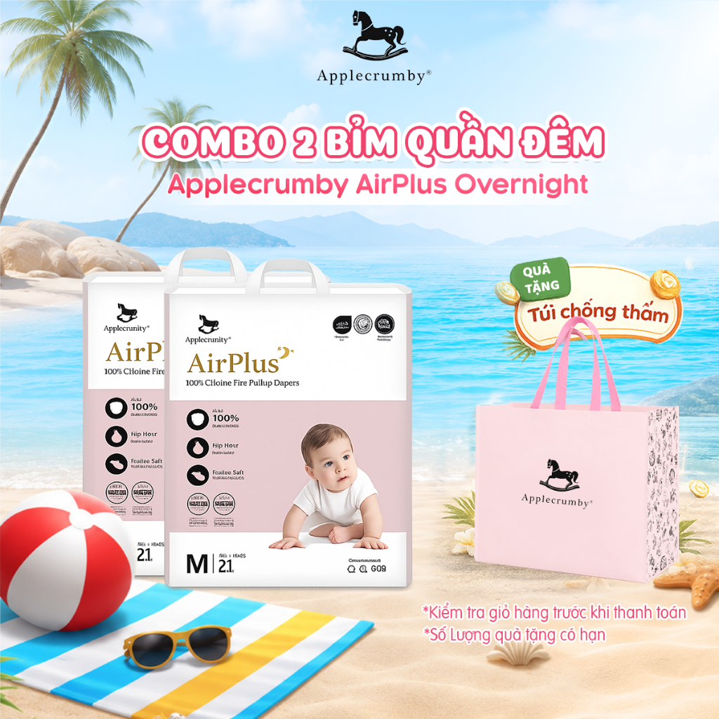 [COMBO 2 Tặng Túi ] Bỉm tã quần đêm Applecrumby Airplus Overnight Pull Ups Size M–XXXL chính hãng