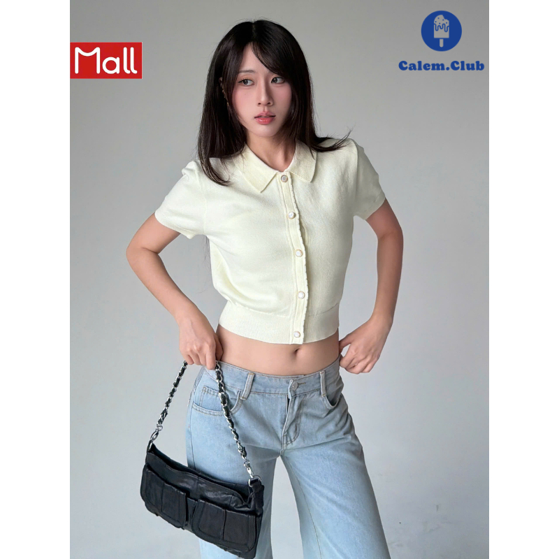 Calem.Club - Áo len Polo tay ngắn Mira Button Knit phối cúc nữ tính