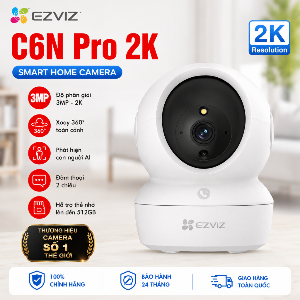 Camera WIFI trong nhà xoay 360 Ezviz C6N PRO, H6C PRO 2K 3K 4K màu đêm thông minh, đàm thoại 2 chiều, theo dõi tự động