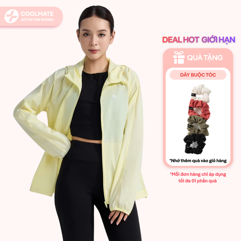 [TẶNGDÂYBUỘCTÓC] Áo Khoác Gió Chống nắng Nữ Coolmate Dáng Regular QuickDry có mũ chống tia cực tím UV mỏng nhẹ mát