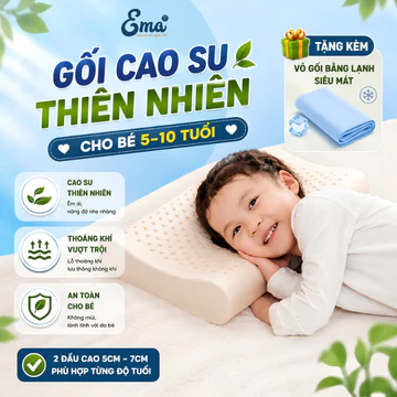 Gối Cao Su Thiên Nhiên EMA Cho Bé Từ 5 Tuổi, Gối Ngủ Cho Trẻ Chống Đau Mỏi Cổ Vai Gáy Ngủ Ngon