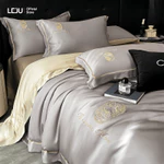 Combo Chăn Ga Gối 4 Món Lụa Giặt Nước HOME LEJU Cao Cấp Mùa Hè Mát Lạnh Bộ Bốn Món Drap Bọc Nệm Bo Chun — ảnh 1