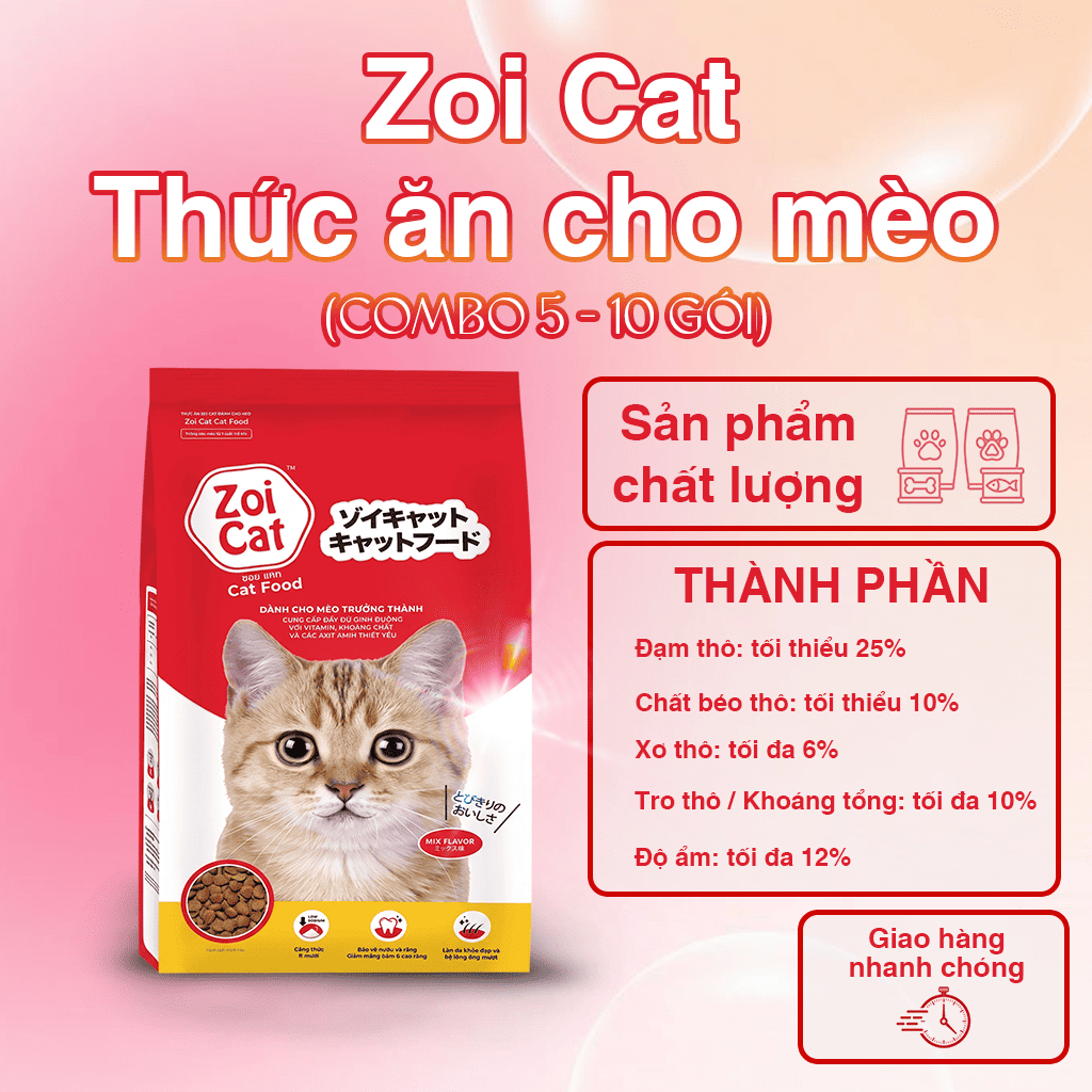 Hạt mèo Zoi Cat 1kg , Zoi Cat 1kg combo 10 gói cao cấp đầy đủ dinh dưỡng dễ tiêu hóa cho mèo