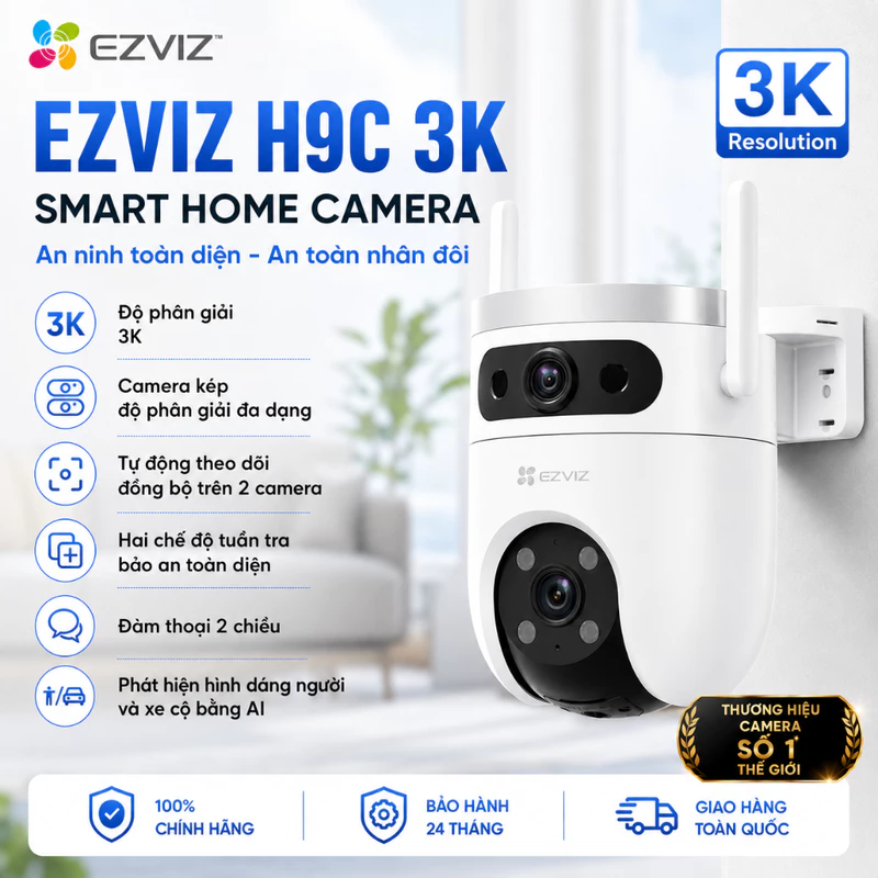 Camera Wifi 2 Mắt EZVIZ Ngoài Trời H9C Dual, H90 Dual Cao Cấp, Xoay 360, Tích Hợp AI Thông Minh, Quan Sát Màu Đêm — ảnh 1
