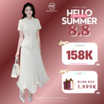 Set Váy Thanh Lịch Medechill Áo Dáng Peplum Xòe Nhẹ, Áo Cổ Đức, Tay Áo Ngắn Bồng Nhẹ, Chân Váy Midi dáng Xòe Xếp Ly S851 — ảnh 1