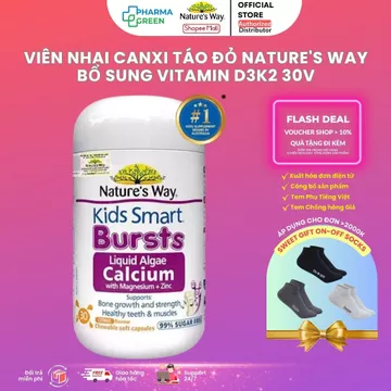 Viên Nhai Canxi Nature's Way Tảo Biển Đỏ Organic, Aquamin F Hỗ Trợ Bổ Sung D3K2, Magie, ZinC, Canxi Cho Bé