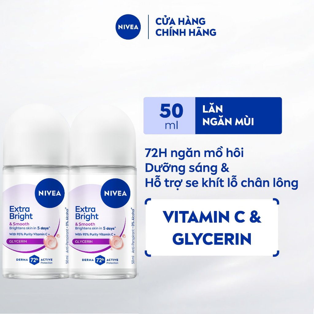 Bộ 2 Lăn Ngăn Mùi Nữ NIVEA Dưỡng Sáng | Mờ Thâm | Se Khít Lỗ Chân Lông (50 ml) - 81644x2