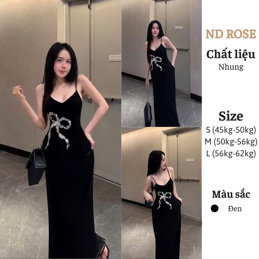 (Hàng L1 QCCC ) Đầm Hai Dây Dáng Dài Đính Nơ Đá Thiết Kế Sang Chảnh - NDS8