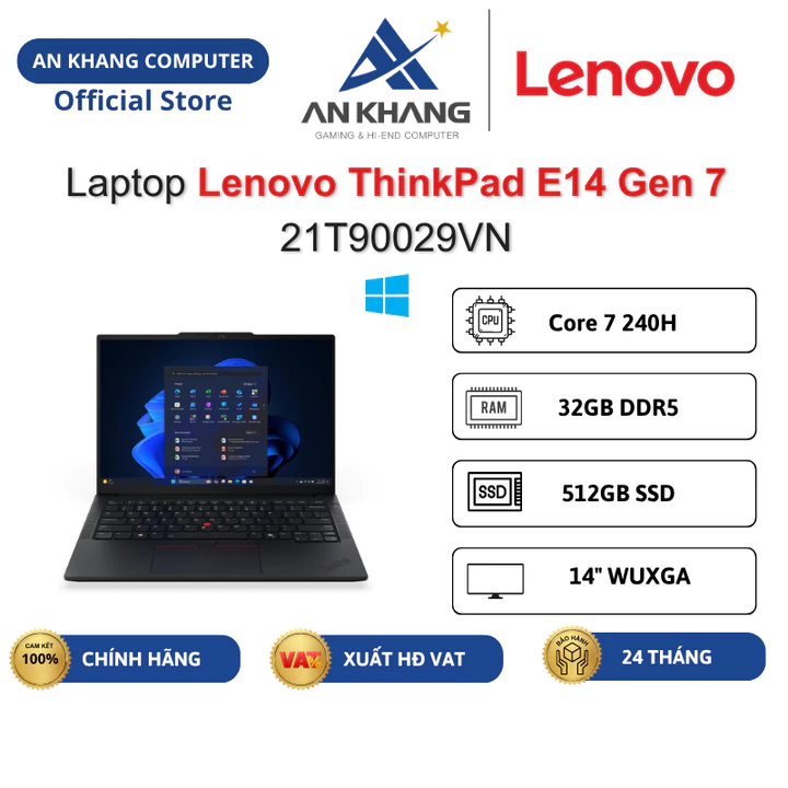 Laptop Lenovo ThinkPad E14 Gen 7 21T90029VN (Core 7-240H/ 32GD5/ 512GSSD/ 14.0WUXGA/ W11SL) Chính hãng Bảo hành 24 Tháng