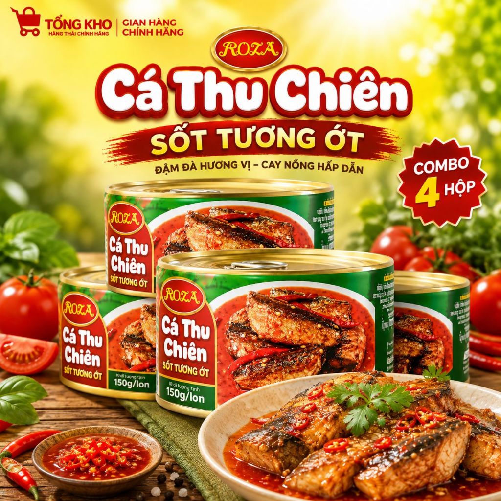 Combo 4 hộp Cá Thu Chiên Sốt Tương Ớt Roza | Hàng Thái Chính Hãng (150gr/hộp)