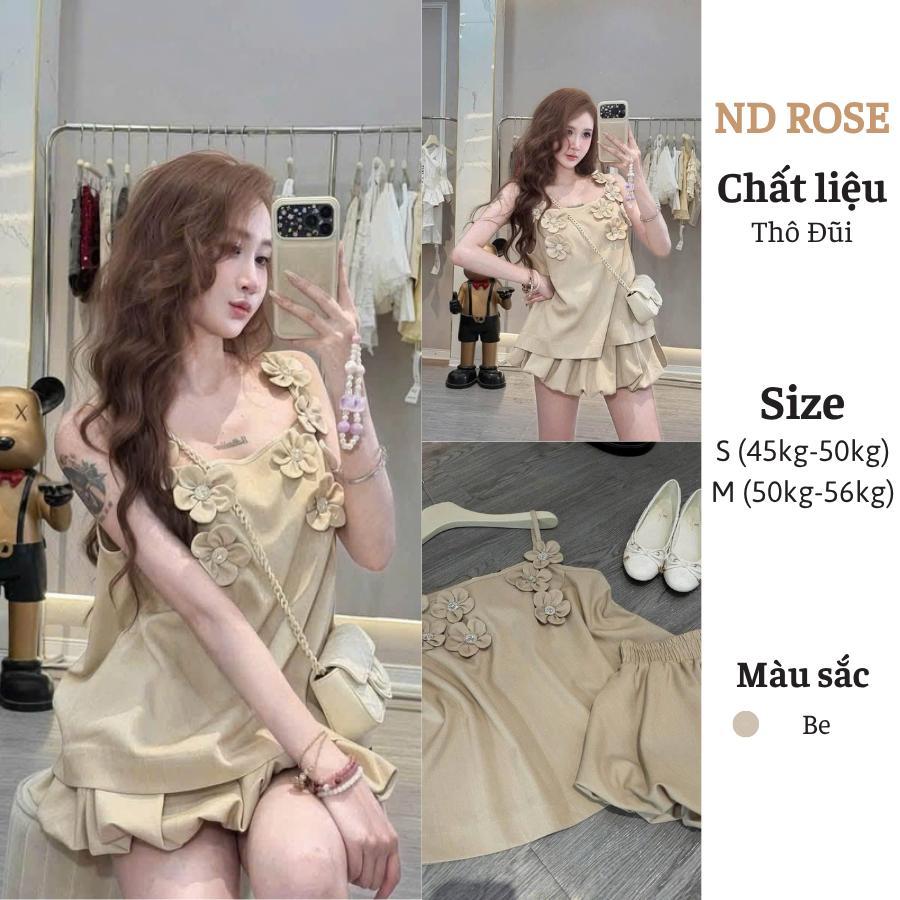Set Hai Dây Đính Hoa Nổi Phối Chân Váy Bí Dễ Thương Tiểu Thư NDB22