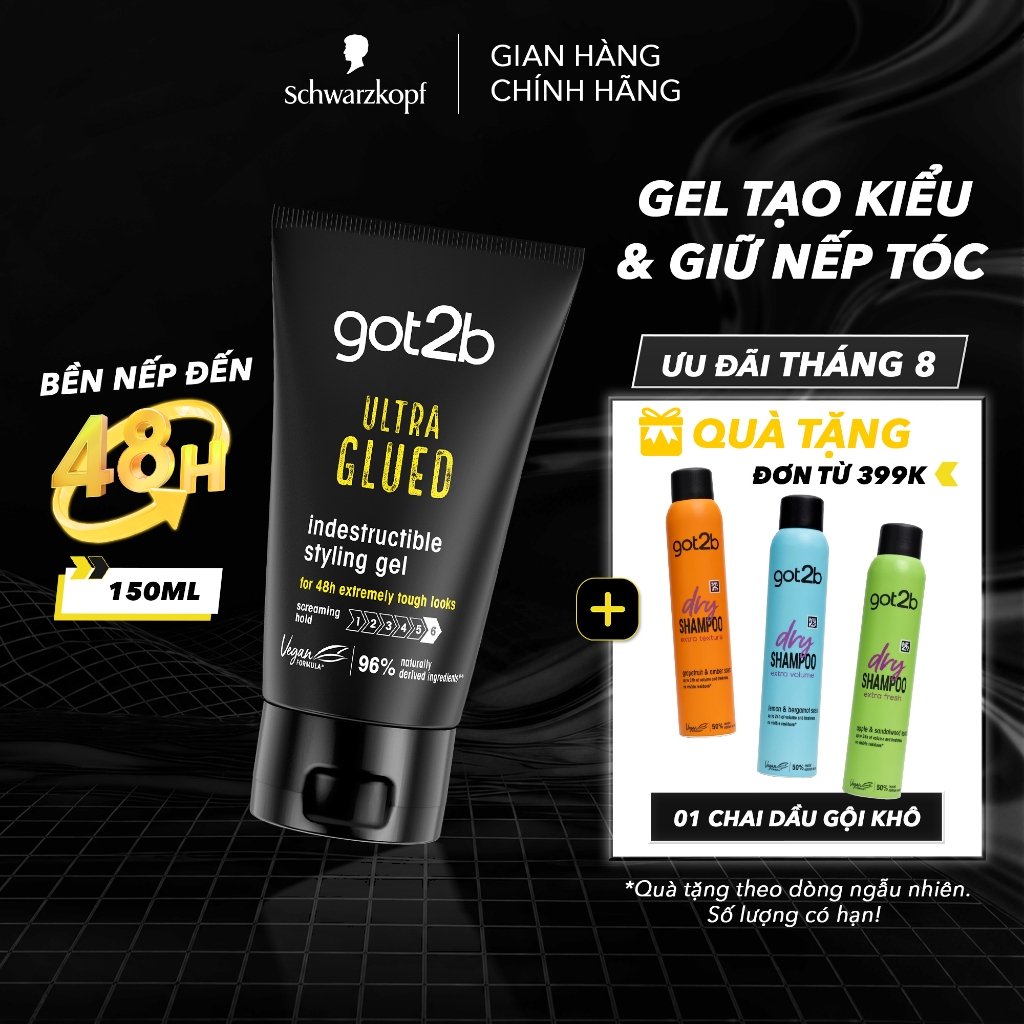 Gel tạo kiểu tóc và giữ nếp tóc Got2b Ultra Glued 150ml - Giữ nếp lên đến 48h