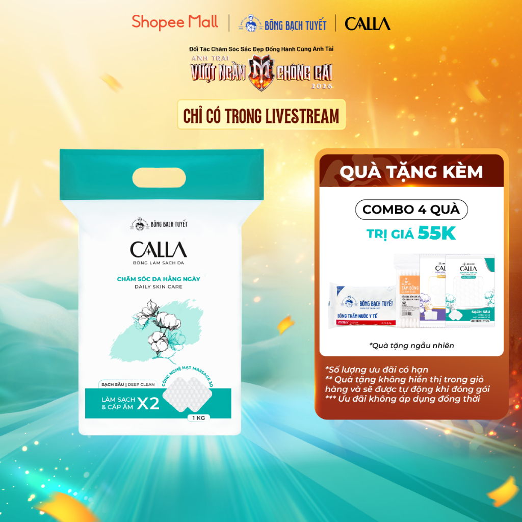 [CHỈ CÓ TRONG LIVESTREAM] Bông tẩy trang Bông Bạch Tuyết Calla làm sạch da, sạch sâu 1Kg (1200 Miếng/Gói)
