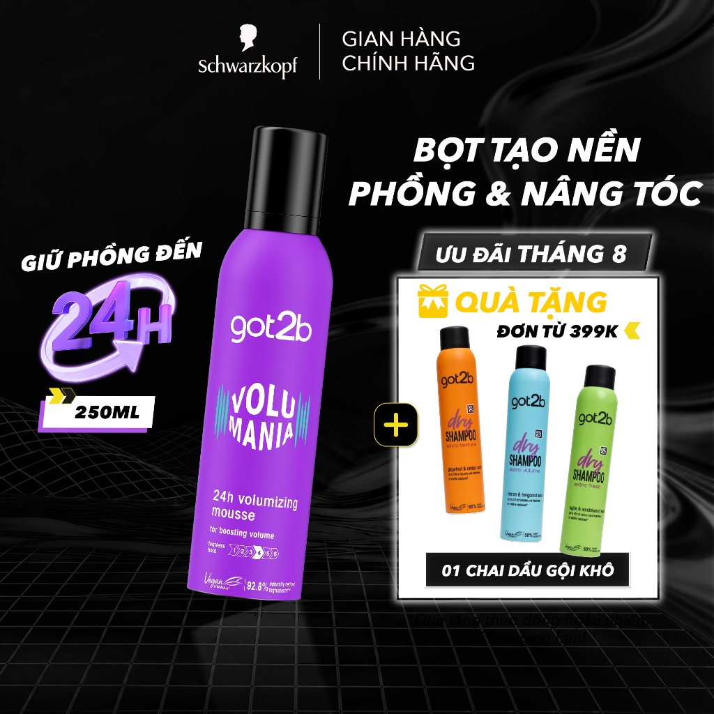 Bọt tạo phồng tóc Got2b Volumising Mousse 250ml - Tăng cường độ phồng cho tóc, Giữ nếp đến 24h