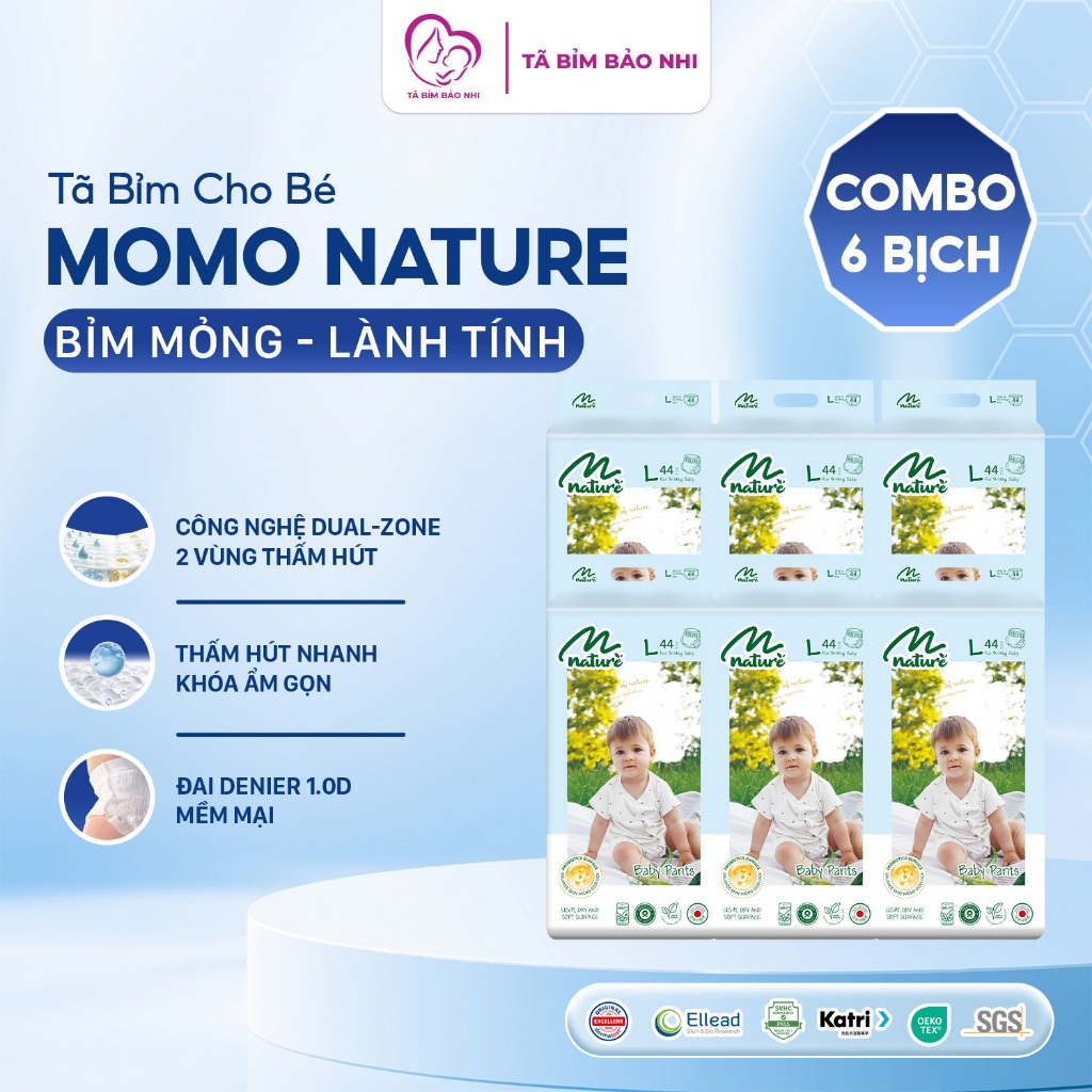 [1 KIỆN 6 BỊCH] Bỉm tã dán/quần Momo Nature phiên bản cải tiến, mềm hơn, mỏng hơn, an toàn cho bé