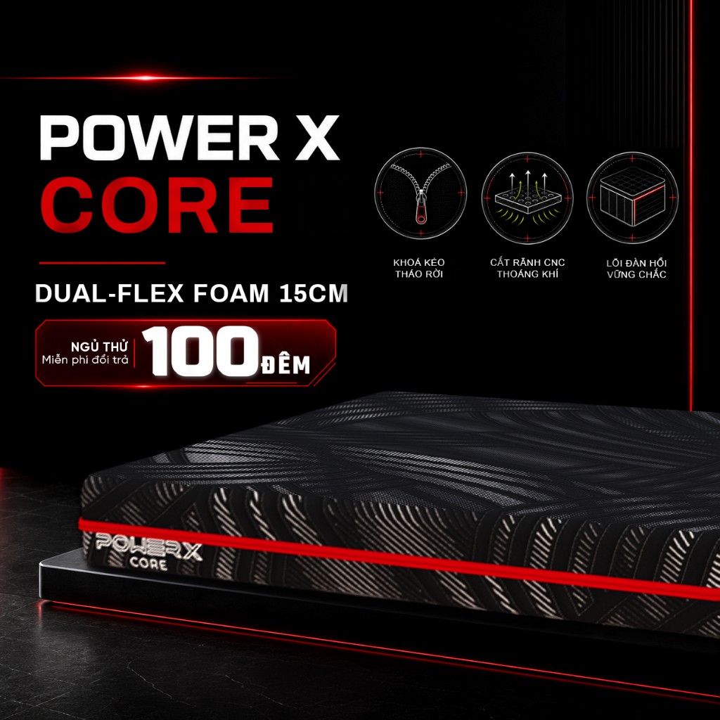 [ĐƠN 2TR TẶNG CHĂN] Nệm Hightech POWER X Core, Kết Cấu Rãnh Tản Nhiệt Thông Minh, Mát Mẻ Thoáng Khí, Nâng Đỡ Tối Ưu | BigBuy360 - bigbuy360.vn