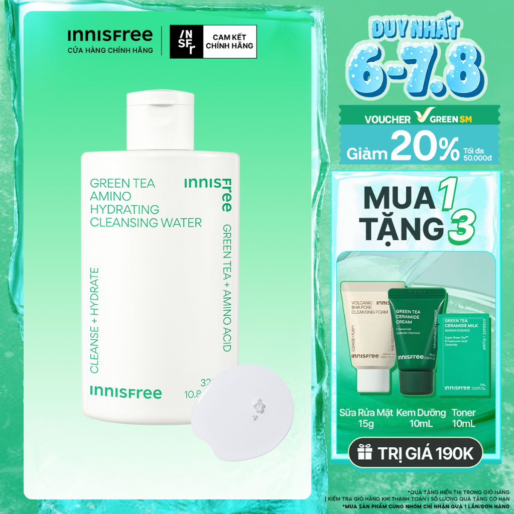 Nước tẩy trang dưỡng ẩm Innisfree Green Tea Amino Cleansing Water 320ml