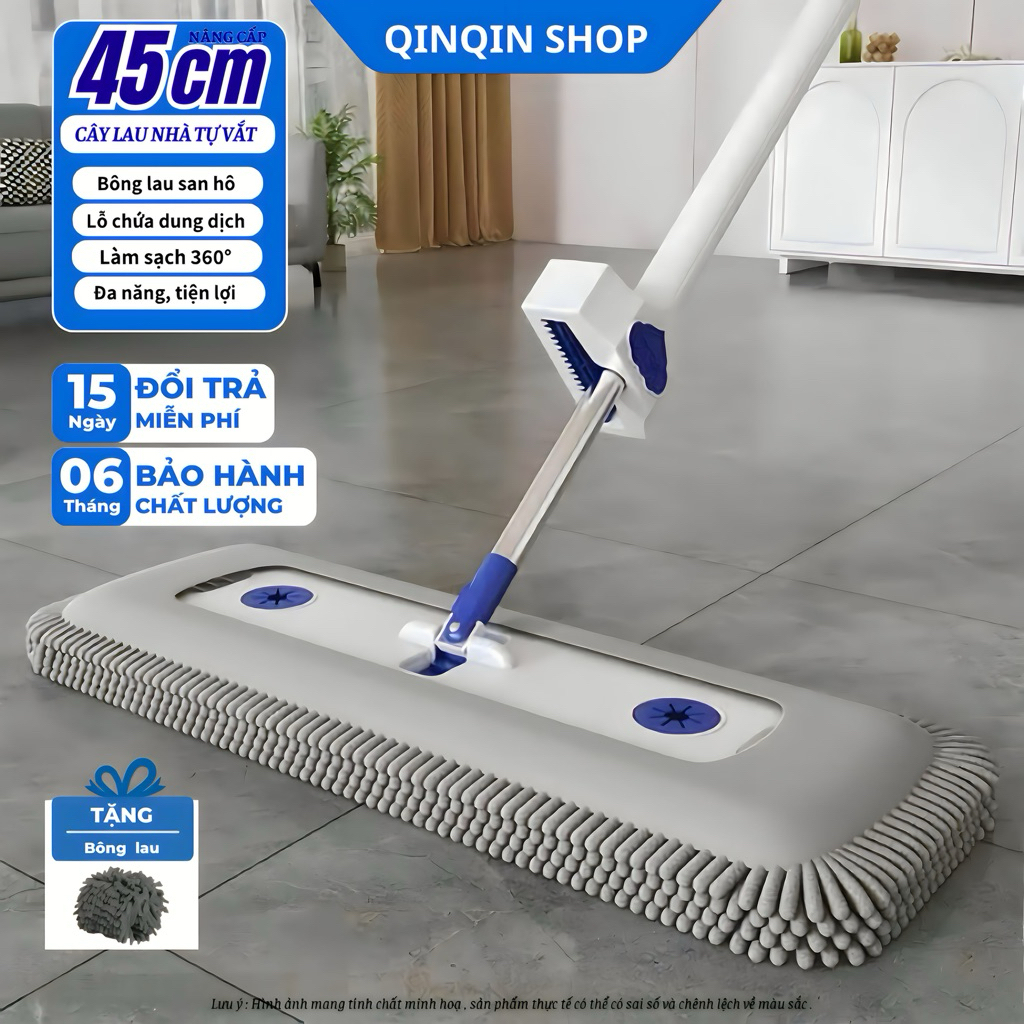 Cây Lau Nhà Tự Vắt SUMI 45cm, Chổi Lau Nhà Tự Vắt Thông Minh Xoay 360 độ Tiện Dụng, Cây Lau San Hô