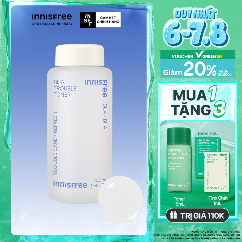 Nước cân bằng dành cho da mụn Innisfree Bija Trouble Toner 170ml