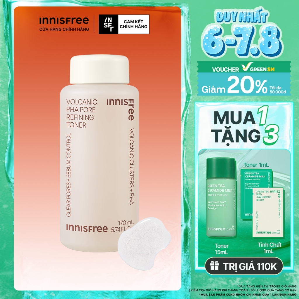 Nước cân bằng chăm sóc da từ tro núi lửa innisfree Volcanic PHA Pore Refining Toner 170ml