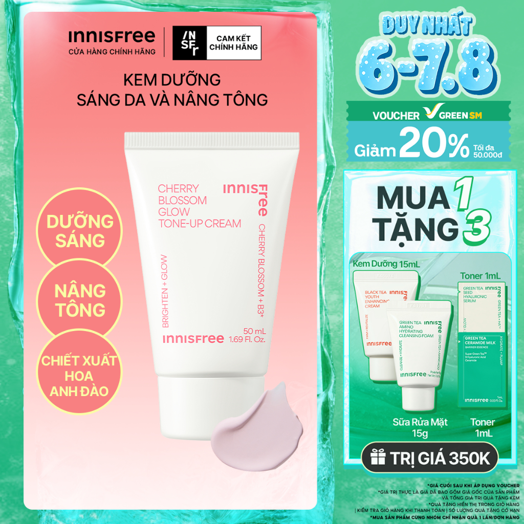 Kem nâng tông, dưỡng sáng làm đều màu da từ hoa anh đào INNISFREE Cherry Blossom Tone Up Cream 50ml
