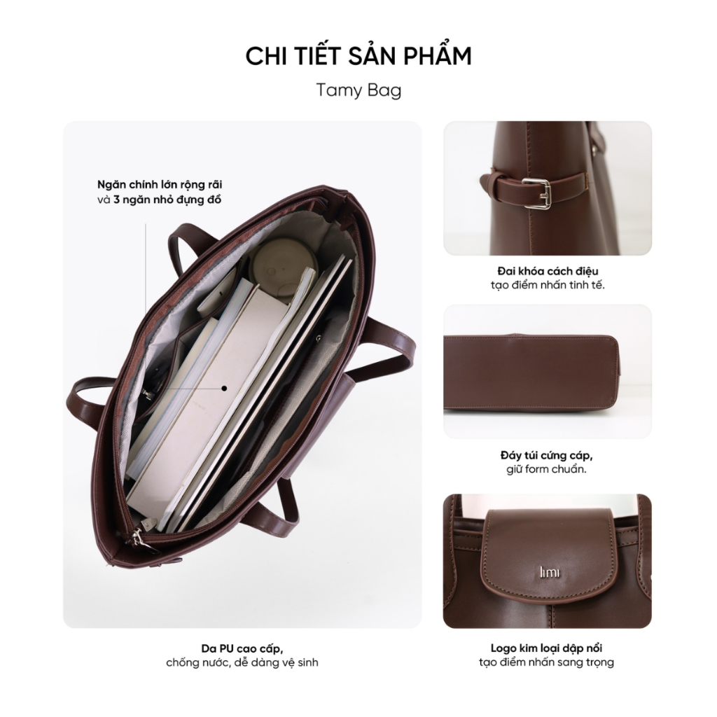 Túi công sở nữ da LIMI (3 màu) đeo vai thanh lịch đựng vừa lap 15.6 inch đi dạy TAMMY | BigBuy360 - bigbuy360.vn