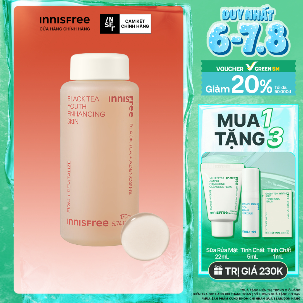 Nước cân bằng ngăn ngừa lão hóa từ trà đen innisfree Black Tea Enhancing Skin 170 mL