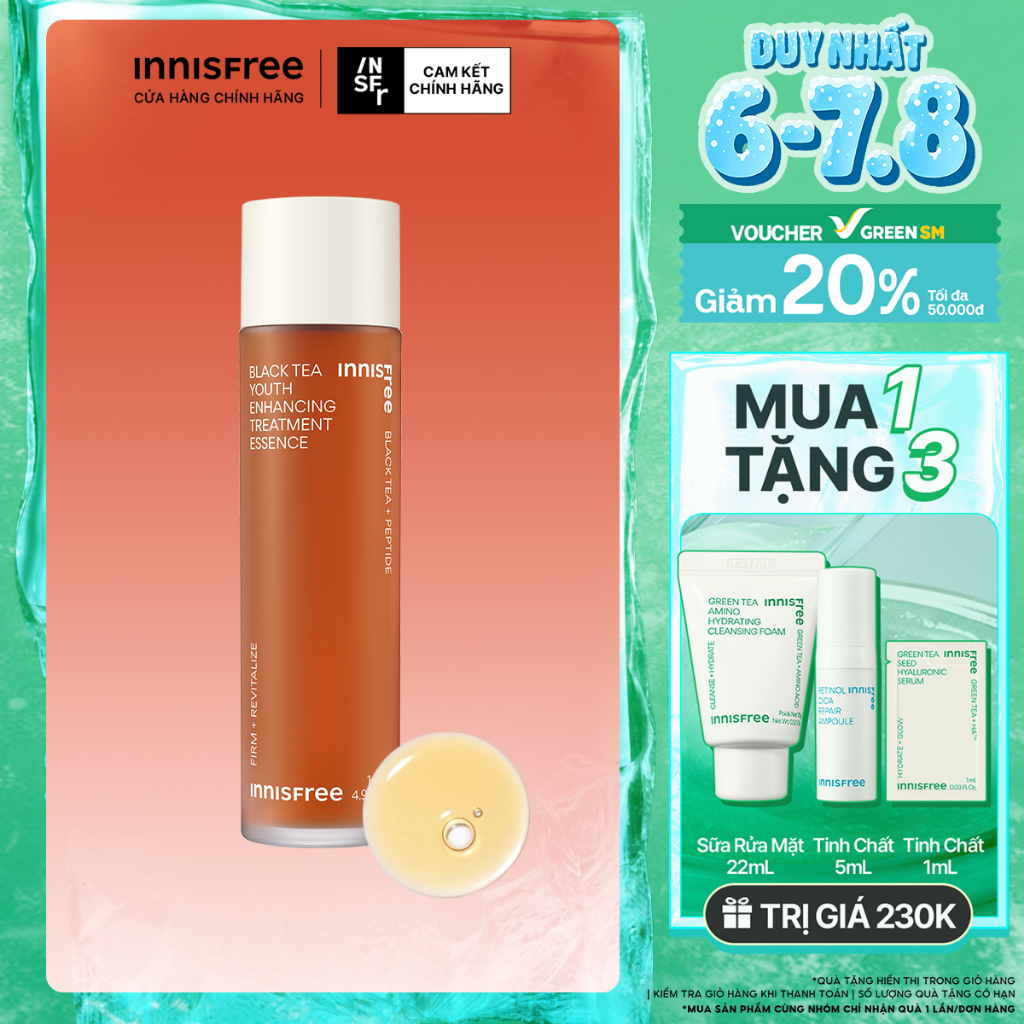 Nước dưỡng ngăn ngừa lão hóa từ trà đen innisfree Black tea Treatment Essence 145 mL (New 2023)