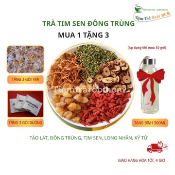 [Mua 1 tặng 3] Trà tim sen đông trùng Tiemtrarobi_hcm (táo lát, đông trùng, tim sen, long nhãn, kỷ tử) ngủ ngon, đẹp da