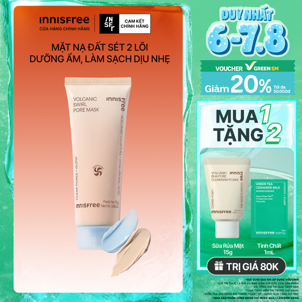 Mặt nạ đất sét lốc xoáy 2 lõi thế hệ mới INNISFREE VOLCANIC SWIRL PORE MASK 110g