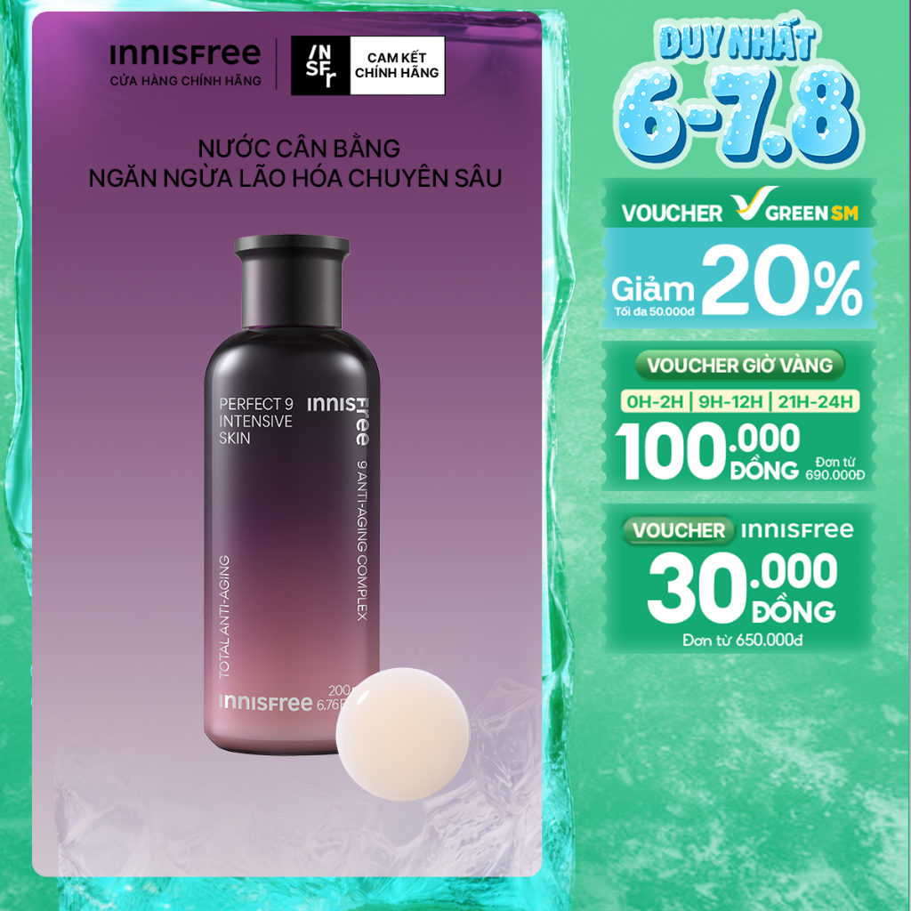 Nước cân bằng ngăn ngừa lão hóa chuyên sâu INNISFREE Perfect 9 Intensive Skin 200 ML