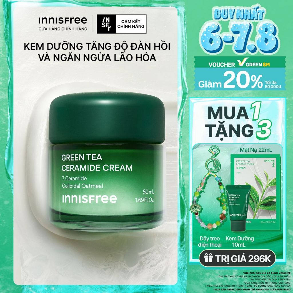 Kem Dưỡng Ẩm innisfree Green Tea Ceramide Cream 50ml