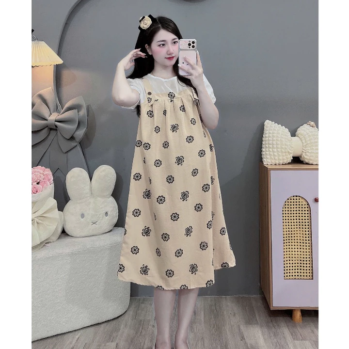 (Váy bigsize 100kg)Váy bầu,đầm bầu bigsize giả yếm cực đẹp cho mom bầu