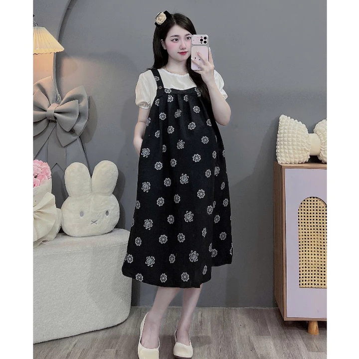 (Váy bigsize 100kg)Váy bầu,đầm bầu bigsize giả yếm cực đẹp cho mom bầu