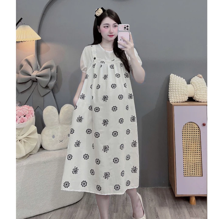 (Váy bigsize 100kg)Váy bầu,đầm bầu bigsize giả yếm cực đẹp cho mom bầu