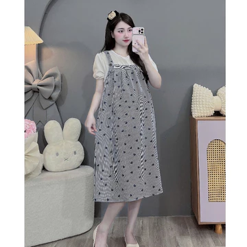 (Váy bigsize 100kg)Váy bầu,đầm bầu bigsize giả yếm cực đẹp cho mom bầu
