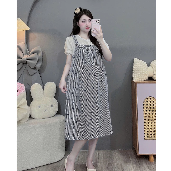 (Váy bigsize 100kg)Váy bầu,đầm bầu bigsize giả yếm cực đẹp cho mom bầu