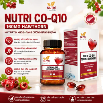 Bổ tim mạch Nutri health CO-Q10 160MG phòng và cải thiện các bệnh tim mạch rối loạn nhịp tim nhồi máu cơ tim hộp 30 viên