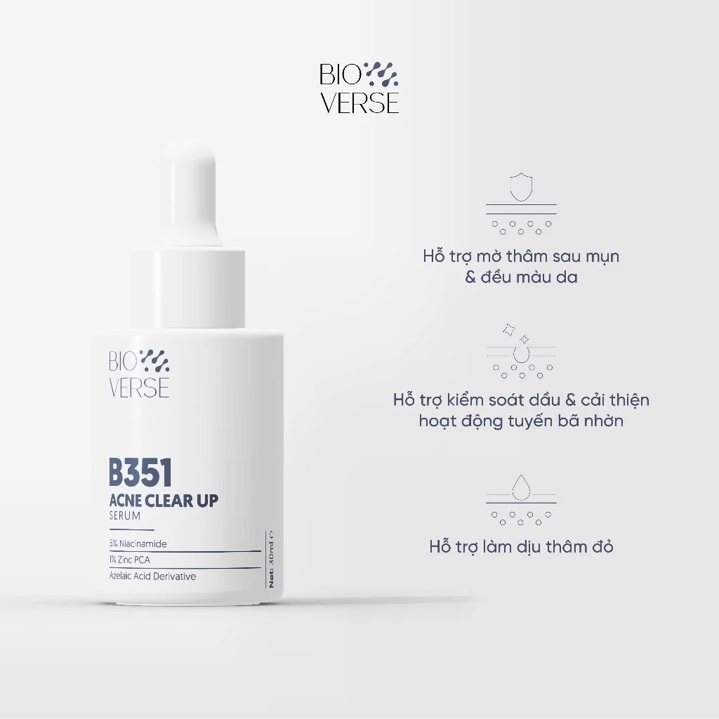 Bioverse Bộ Đôi Tinh Chất Niacinamide 5% + Zinc 1% Hỗ Trợ Mụn B351 Acne Clear Up Serum 30ml | BigBuy360 - bigbuy360.vn