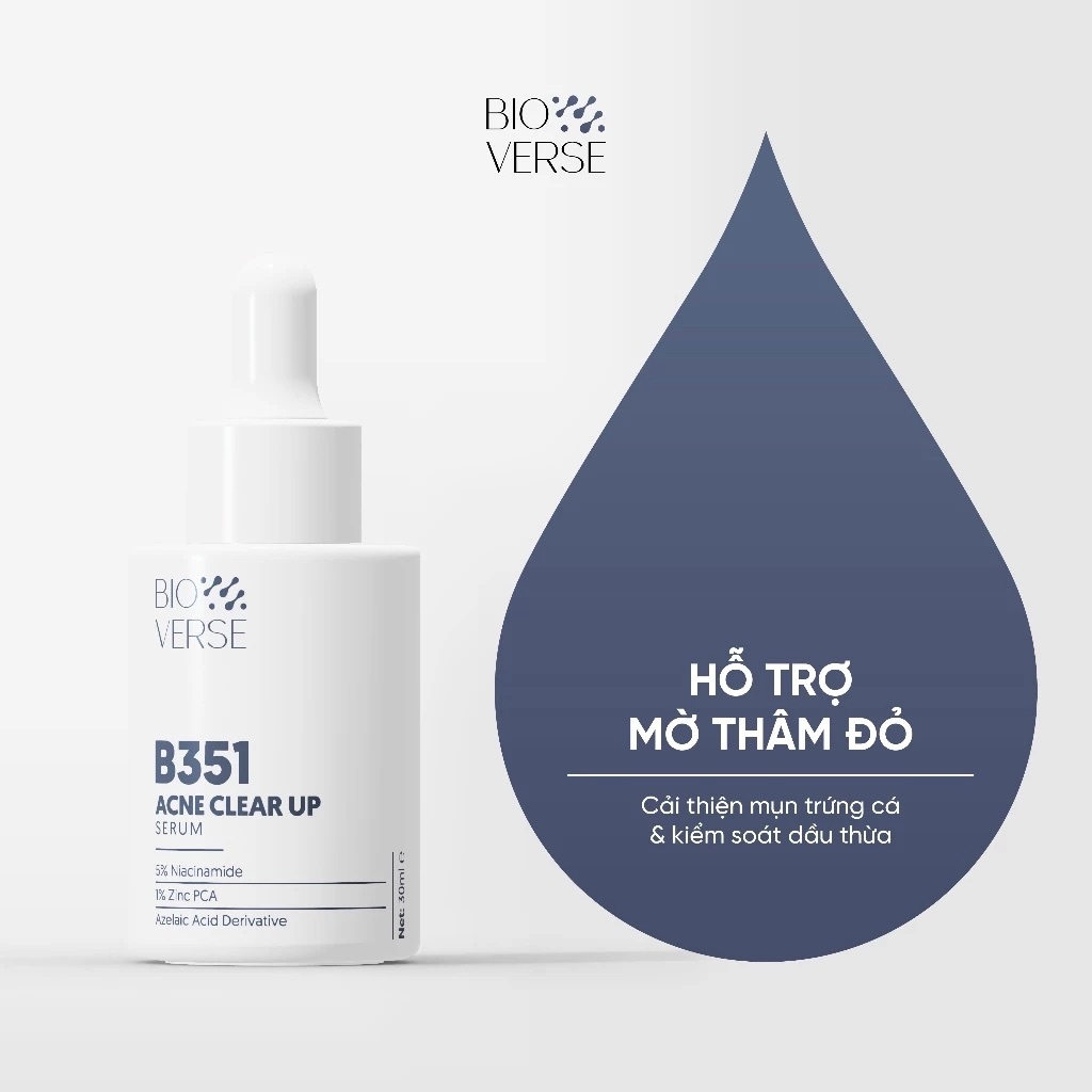 Bioverse Bộ Đôi Tinh Chất Niacinamide 5% + Zinc 1% Hỗ Trợ Mụn B351 Acne Clear Up Serum 30ml | BigBuy360 - bigbuy360.vn
