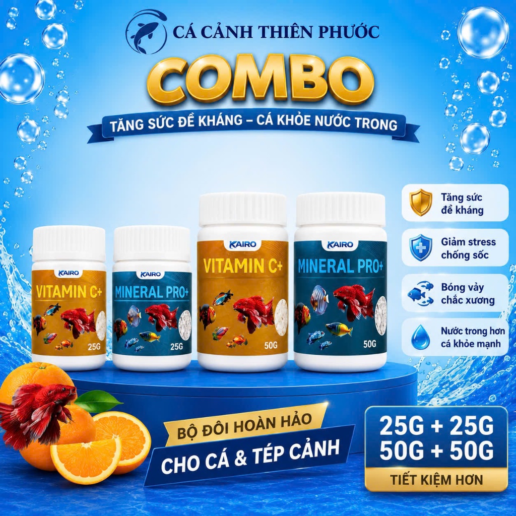 Combo Vitamin C và Khoáng tổng hợp KAIRO giúp tăng đề kháng cho cá tép cảnh thủy sinh- Cá Cảnh Thiên Phước