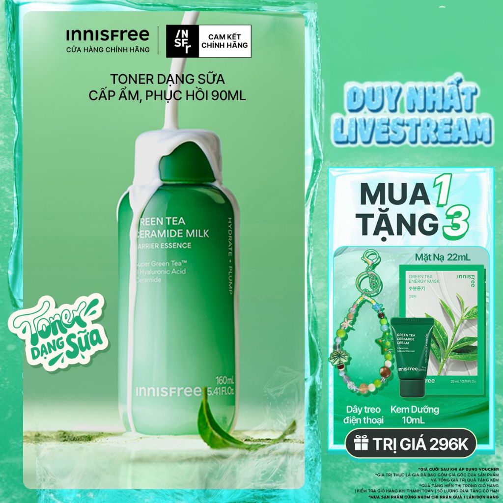 INNISFREE x Toner dạng sữa cấp ẩm, phục hồi INNISFREE Green Tea Ceramide Milk