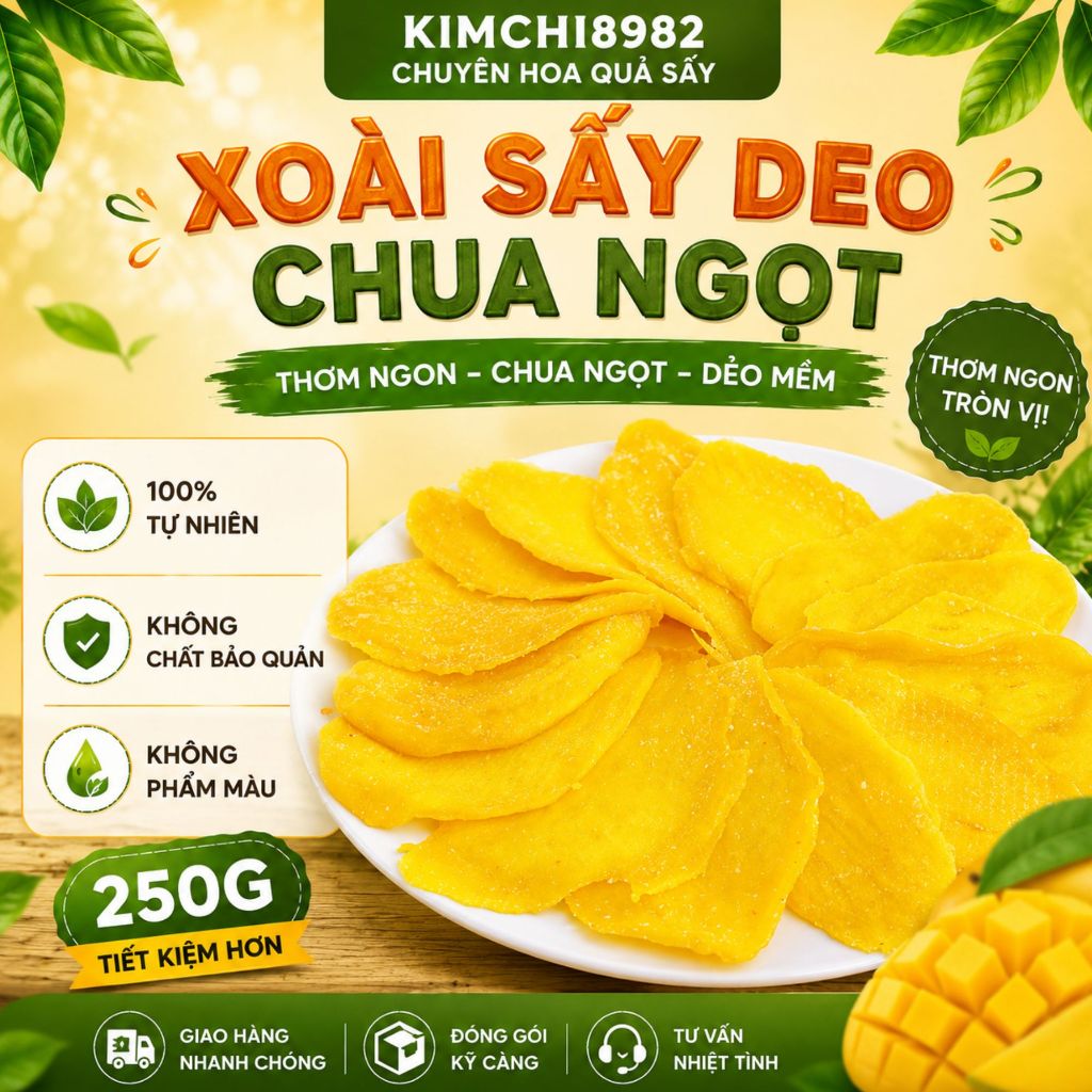 Xoài Sấy Dẻo 250g Vị Chua Ngọt Snack Trái Cây Sấy Ăn Vặt Thơm Ngon Tiện Lợi Kim Chi 8982