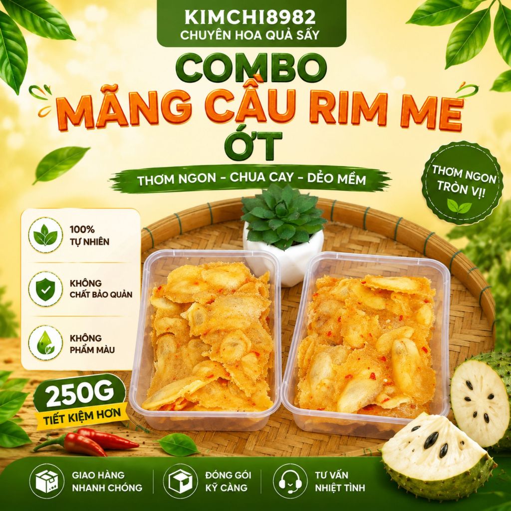 Combo 2 Hộp Mãng Cầu Rim Me Ớt 250g Chua Cay Nhẹ Dẻo Thơm Ngon (Hơi Chua)