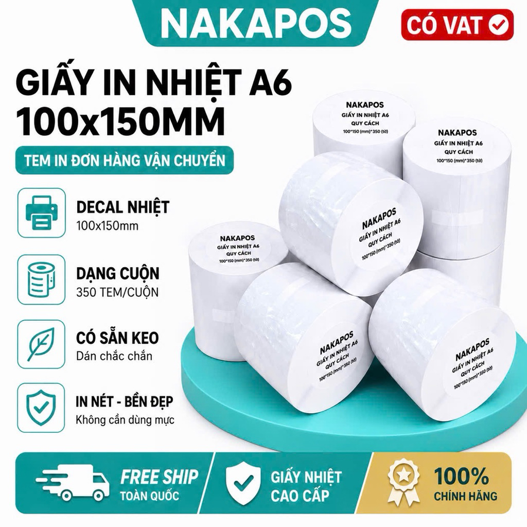 Giấy In Nhiệt 100x150mm A6 A7 Cuộn 350 Tem Sẵn Lớp Dán Giấy In Đơn Hàng hóa đơn 100*150 Decal in bill 100x150 Giấy nhiệt