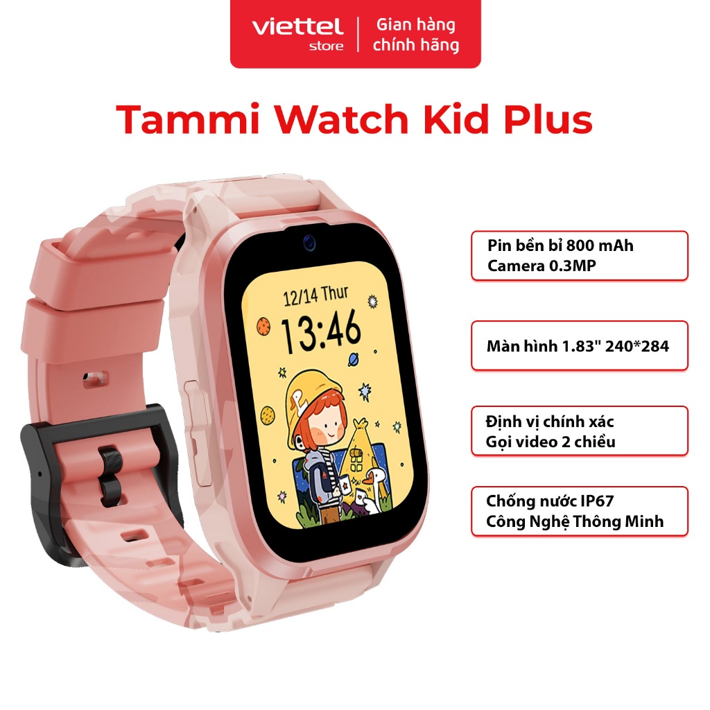 Đồng Hồ Thông Minh Tammi Watch Kid Plus | Màn Hình 1.83"| Pin 800mAh| Camera 0.3MP| Chống Nước IP68