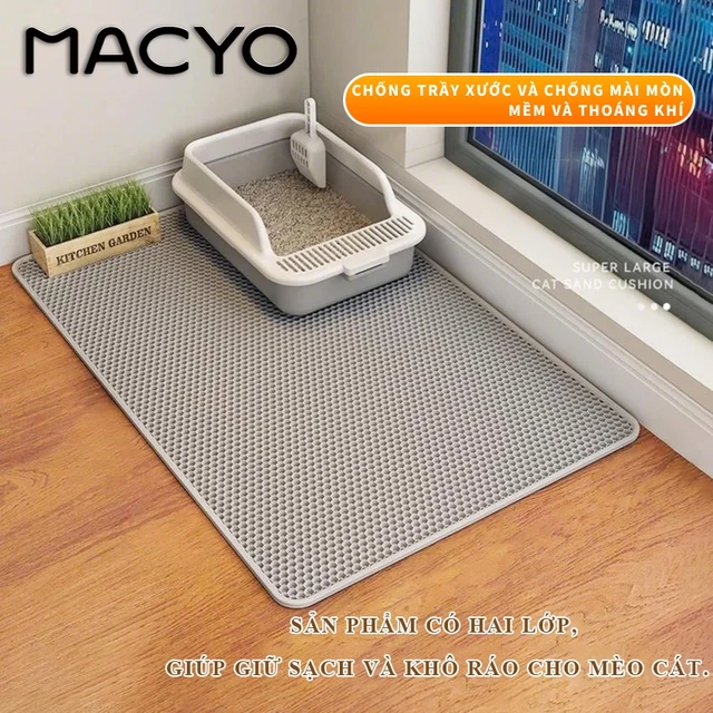 Thảm Hứng Cát Vệ Sinh MACYO Miếng Lót Cho Mèo 2 Lớp Chống Trượt Dễ Vệ Sinh Thu Gom Cát Hiệu Quả Thu Gom Cát Rơi Tiết Kiệ