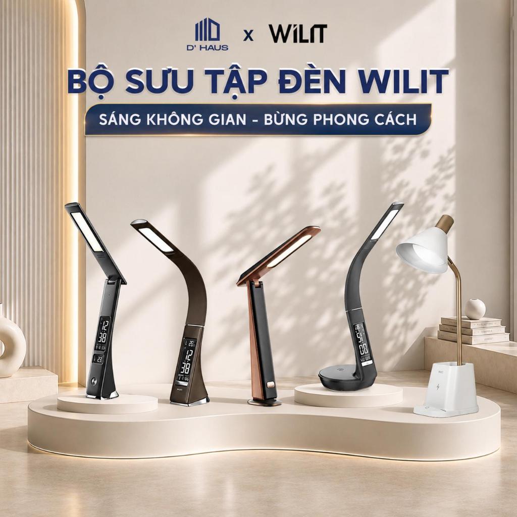 BST Đèn bàn làm việc Wilit thiết kế Đức hỗ trợ chống cận, sạc không dây, báo thức hiển thị ngày giờ BH 12 Tháng